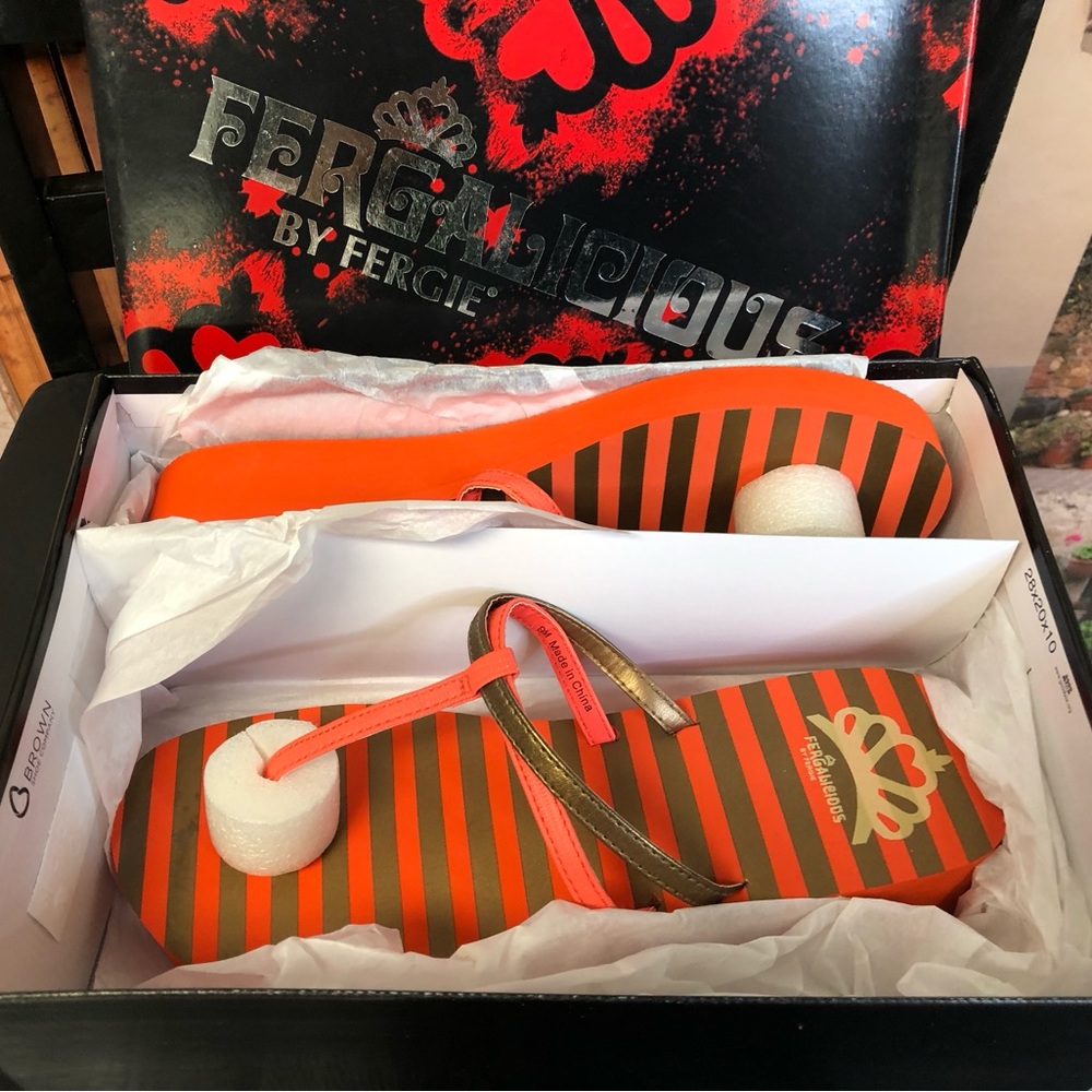 Fergalicious by Fergie Shoes Orange and White Striped Wedge Sandals